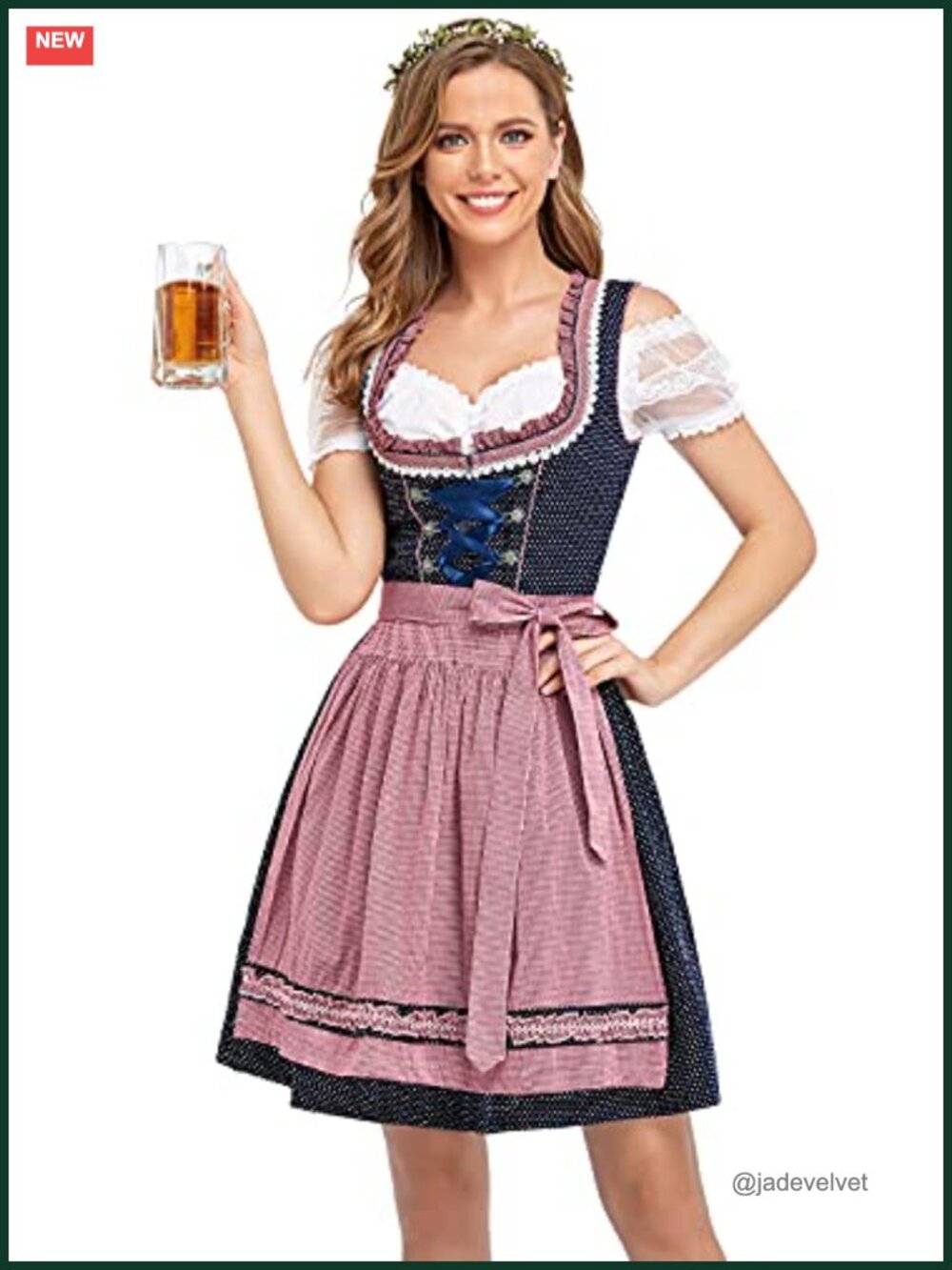 Oktoberfest Dirndl Dress Women 3-Piece German Costume Cotton/Polyester